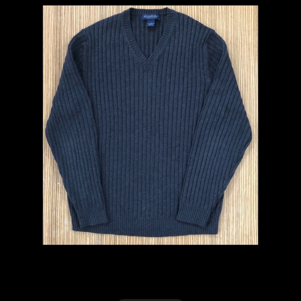 Brooks Brothers Charcoal Gray Heather/ Marled Ribbed V Neck Lambswool Sweater